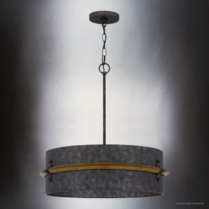 Urban Ambiance - Pendant - UQL4860 Natural Indoor Pendant, 22.00''H x 21.00''W x 21.00''D, Old Black Finish Finish, Augusta Collection - 