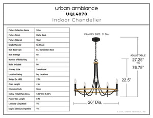 Urban Ambiance - Chandelier - UQL4870 Transitional Indoor Chandelier, 22.50''H x 26.00''W x 26.00''D, Matte Black Finish, Sitka Collection - 