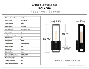 Urban Ambiance - Wall Sconce - UQL4880 Mid Century Modern Indoor Wall Sconce, 13.75''H x 4.75''W x 4.00''D, Matte Black Finish, Langley Collection - 
