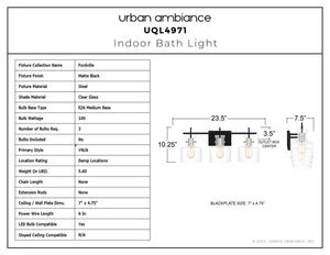 Urban Ambiance - Bath Light - UQL4971 Modern Indoor Bath Light, 10.25''H x 23.50''W x 7.50''D, Matte Black Finish, Fordville Collection - 