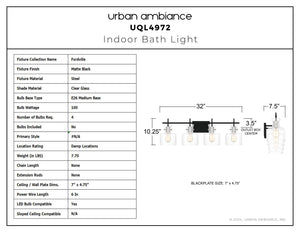 Urban Ambiance - Bath Light - UQL4972 Modern Indoor Bath Light, 10.25''H x 32.00''W x 7.50''D, Matte Black Finish, Fordville Collection - 