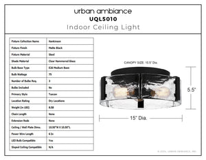 Urban Ambiance - Ceiling Light - UQL5010 Tuscan Indoor Ceiling Light, 5.50''H x 15.00''W x 15.00''D, Matte Black Finish, Hankinson Collection - 