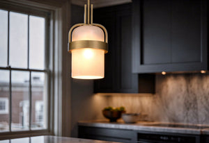 Urban Ambiance - Pendant Light - UQL5021 Modern Indoor Pendant, 15.25''H x 8.00''W x 8.00''D, Aged Brass Finish, San Sebastian Collection -