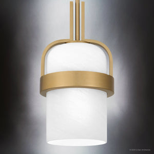 Urban Ambiance - Pendant - UQL5021 Modern Indoor Pendant, 15.25''H x 8.00''W x 8.00''D, Aged Brass Finish, San Sebastian Collection - 