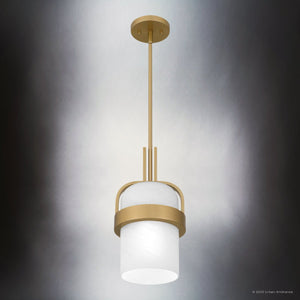 Urban Ambiance - Pendant - UQL5021 Modern Indoor Pendant, 15.25''H x 8.00''W x 8.00''D, Aged Brass Finish, San Sebastian Collection - 