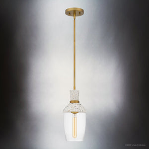Urban Ambiance - Pendant - UQL5024 Bohemian Indoor Pendant, 13.75''H x 6.25''W x 6.25''D, Aged Brass Finish, San Sebastian Collection - 