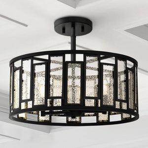 Urban Ambiance - Ceiling Light - UQL5033 Luxe Industrial Indoor Ceiling Light, 14.00''H x 18.25''W x 18.25''D, Matte Black Finish, Moers Collection -