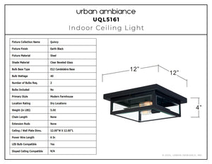 Urban Ambiance - Ceiling Light - UQL5161 Modern Farmhouse Indoor Ceiling Light, 4.00''H x 12.00''W x 12.00''D, Earth Black Finish, Quincy Collection - 