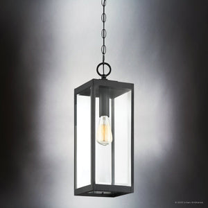 Urban Ambiance - Pendant - UQL5165 Modern Farmhouse Indoor Pendant, 20.75''H x 7.00''W x 7.00''D, Earth Black Finish, Quincy Collection - 