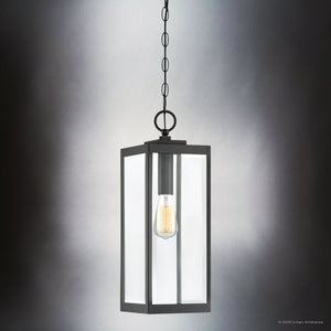 Urban Ambiance - Pendant - UQL5165 Modern Farmhouse Indoor Pendant, 20.75''H x 7.00''W x 7.00''D, Earth Black Finish, Quincy Collection - 