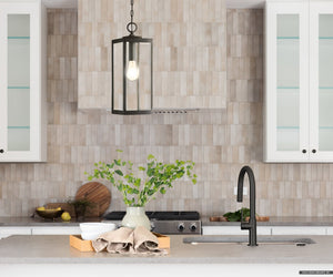 Urban Ambiance - Pendant - UQL5165 Modern Farmhouse Indoor Pendant, 20.75''H x 7.00''W x 7.00''D, Earth Black Finish, Quincy Collection - 