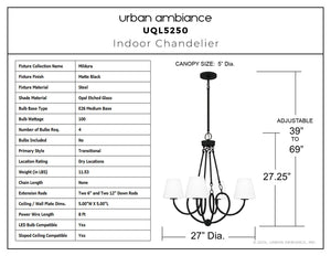 Urban Ambiance - Chandelier - UQL5250 Transitional Indoor Chandelier, 27.25''H x 27''W x 27''D, Matte Black Finish, Mildura Collection - 