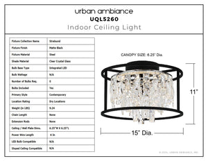 Urban Ambiance - Ceiling Light - UQL5260 Contemporary Indoor Ceiling Light, 11''H x 15''W x 15''D, Matte Black Finish, Stralsund Collection - 