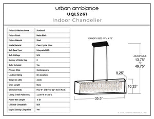 Urban Ambiance - Chandelier - UQL5261 Contemporary Indoor Chandelier, 10.25''H x 35.5''W x 9.25''D, Matte Black Finish, Stralsund Collection - 
