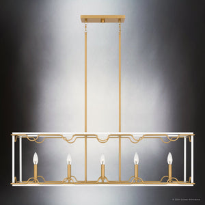 Urban Ambiance - Chandelier - UQL5270 English Country Indoor Chandelier, 12.25''H x 42''W x 12''D, Matte White Finish, Amsterdam Collection - 