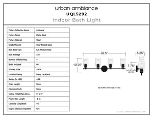 Urban Ambiance - Bath Light - UQL5292 Modern Indoor Bath Light, 10.25''H x 32.5''W x 6.25''D, Matte Black Finish, Canberra Collection - 