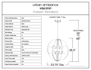 Urban Ambiance - Pendant - UQL5321 Contemporary Indoor Pendant, 26.5''H x 23.75''W x 23.75''D, Polished Chrome Finish, Jena Collection - 