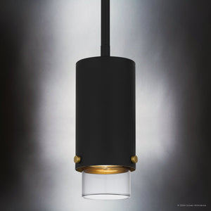 Urban Ambiance - Pendant - UQL5330 Mid - Century Modern Indoor Pendant, 8''H x 3.75''W x 3.75''D, Matte Black Finish, Rosenheim Collection - 