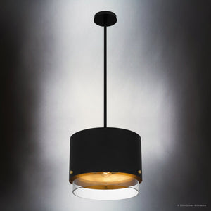 Urban Ambiance - Pendant - UQL5331 Mid - Century Modern Indoor Pendant, 11.5''H x 14.5''W x 14.5''D, Matte Black Finish, Rosenheim Collection - 
