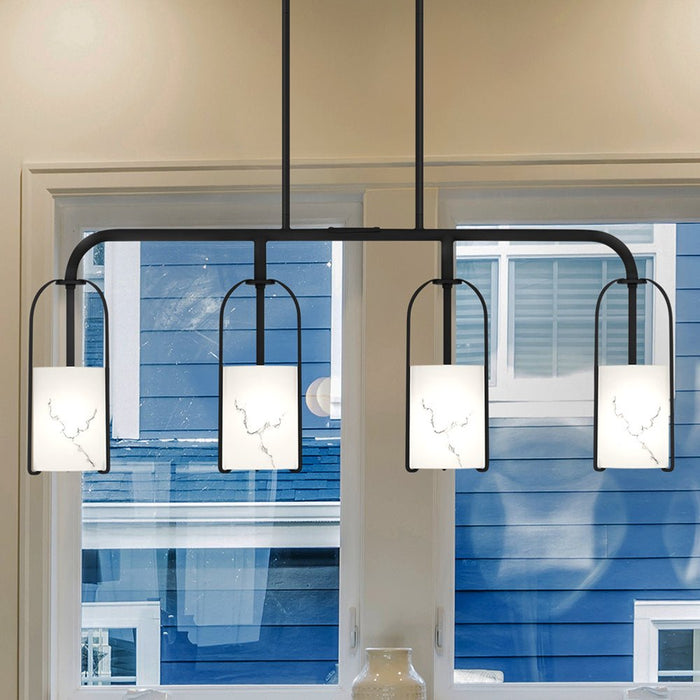 UQL5350 Mid-Century Modern Indoor Chandelier, 15''H x 37.25''W x 5.25''D, Matte Black Finish, Kempten Collection