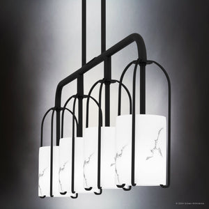 Urban Ambiance - Chandelier - UQL5350 Mid - Century Modern Indoor Chandelier, 15''H x 37.25''W x 5.25''D, Matte Black Finish, Kempten Collection - 
