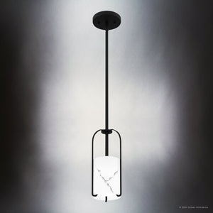 Urban Ambiance - Pendant - UQL5351 Mid - Century Modern Indoor Pendant, 11.75''H x 5.25''W x 5.25''D, Matte Black Finish, Kempten Collection - 