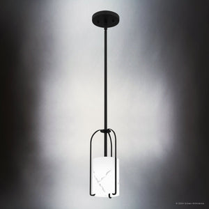 Urban Ambiance - Pendant - UQL5351 Mid - Century Modern Indoor Pendant, 11.75''H x 5.25''W x 5.25''D, Matte Black Finish, Kempten Collection - 