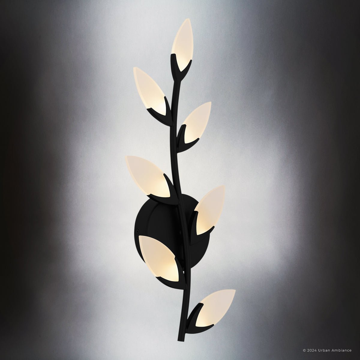indoor plant wall sconces Urban Ambiance UQL5370 Glam Indoor Wall Sconce, 20.5''H x 8.75''W x 2.5''D, Matte Black Finish, Tallinn Collection