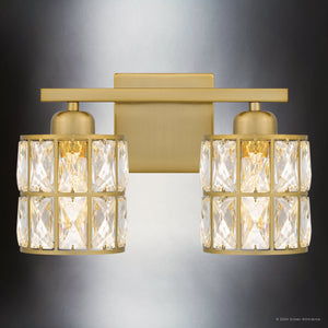 Urban Ambiance - Bath Light - UQL5400 Glam Indoor Bath Light, 8''H x 13''W x 6.25''D, Aged Brass Finish, Casselton Collection - 