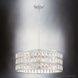 Urban Ambiance - Pendant - UQL5404 Glam Indoor Pendant, 8.75''H x 20''W x 20''D, Polished Chrome Finish, Casselton Collection - 