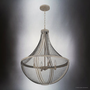 Urban Ambiance - Pendant - UQL5410 Modern Farmhouse Indoor Pendant, 27''H x 22''W x 22''D, Distressed Grey Wood Finish, Dickinson Collection - 