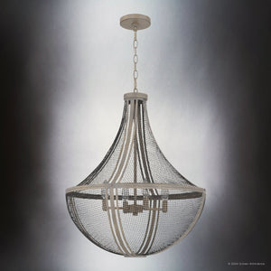 Urban Ambiance - Pendant - UQL5410 Modern Farmhouse Indoor Pendant, 27''H x 22''W x 22''D, Distressed Grey Wood Finish, Dickinson Collection - 