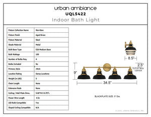 Urban Ambiance - Bath Light - UQL5422 Traditional Indoor Bath Light, 9''H x 34.5''W x 8.5''D, Aged Brass Finish, Werribee Collection - 