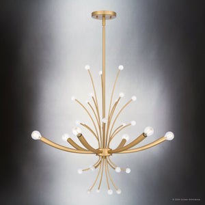 Urban Ambiance - Chandelier - UQL5460 Glam Indoor Chandelier, 24.5''H x 29''W x 29''D, Brushed Weathered Brass Finish, Belgrade Collection - 