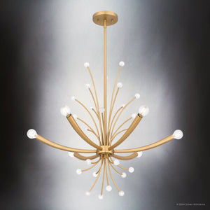 Urban Ambiance - Chandelier - UQL5460 Glam Indoor Chandelier, 24.5''H x 29''W x 29''D, Brushed Weathered Brass Finish, Belgrade Collection - 