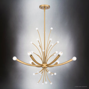 Urban Ambiance - Chandelier - UQL5460 Glam Indoor Chandelier, 24.5''H x 29''W x 29''D, Brushed Weathered Brass Finish, Belgrade Collection - 