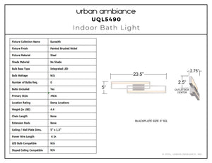Urban Ambiance - Bath Light - UQL5490 Minimalist Indoor Bath Light, 5''H x 23.5''W x 2.75''D, Painted Brushed Nickel Finish, Dunseith Collection - 