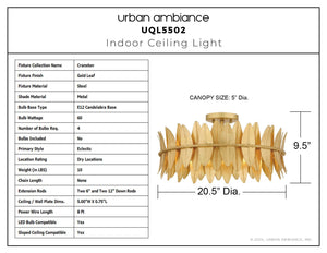 Urban Ambiance - Ceiling Light - UQL5502 Eclectic Indoor Ceiling Light, 9.5''H x 20.5''W x 20.5''D, Gold Leaf Finish, Cranston Collection - 