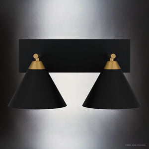Urban Ambiance - Bath Light - UQL5540 Modern Indoor Bath Light, 8.75''H x 17.75''W x 9.5''D, Matte Black Finish, Kiel Collection - 