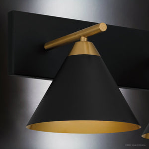 Urban Ambiance - Bath Light - UQL5540 Modern Indoor Bath Light, 8.75''H x 17.75''W x 9.5''D, Matte Black Finish, Kiel Collection - 