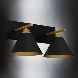 Urban Ambiance - Bath Light - UQL5540 Modern Indoor Bath Light, 8.75''H x 17.75''W x 9.5''D, Matte Black Finish, Kiel Collection - 