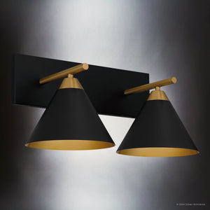 Urban Ambiance - Bath Light - UQL5540 Modern Indoor Bath Light, 8.75''H x 17.75''W x 9.5''D, Matte Black Finish, Kiel Collection - 