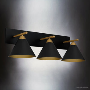 Urban Ambiance - Bath Light - UQL5541 Modern Indoor Bath Light, 8.75''H x 27.5''W x 9.5''D, Matte Black Finish, Kiel Collection - 
