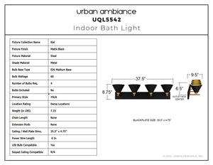 Urban Ambiance - Bath Light - UQL5542 Modern Indoor Bath Light, 8.75''H x 37.5''W x 9.5''D, Matte Black Finish, Kiel Collection - 