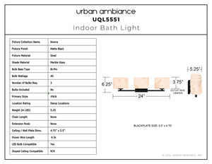 Urban Ambiance - Bath Light - UQL5551 Contemporary Indoor Bath Light, 6.25''H x 24''W x 5.25''D, Matte Black Finish, Nowra Collection - 