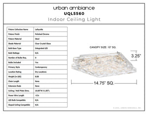 Urban Ambiance - Ceiling Light - UQL5560 Contemporary Indoor Ceiling Light, 3.25''H x 14.75''W x 14.75''D, Polished Chrome Finish, Lafayette Collection - 