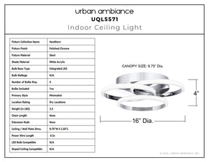 Urban Ambiance - Ceiling Light - UQL5571 Minimalist Indoor Ceiling Light, 4''H x 16''W x 16''D, Polished Chrome Finish, Hawthorn Collection - 
