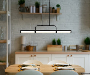 Urban Ambiance - Chandelier - UQL5580 Mid - Century Modern Indoor Chandelier, 7.5''H x 42''W x 2.5''D, Matte Black Finish, Gosford Collection - 