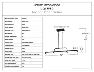 Urban Ambiance - Chandelier - UQL5580 Mid - Century Modern Indoor Chandelier, 7.5''H x 42''W x 2.5''D, Matte Black Finish, Gosford Collection - 