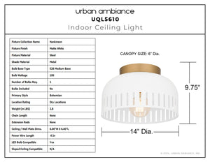 Urban Ambiance - Ceiling Light - UQL5610 Bohemian Indoor Ceiling Light, 7''H x 11''W x 11''D, Matte White Finish, Hankinson Collection - 